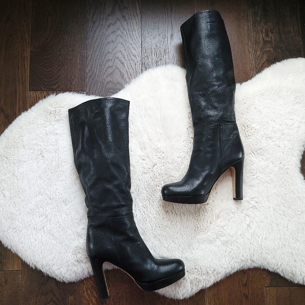 Mui Mui Platform Knee High Tall Leather Heeled Boots